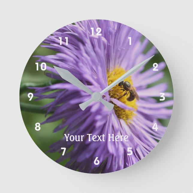 Horloge Ronde Bee on Purple Daisy Flower (Recto)