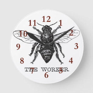Horloge Ronde Bee Worker Honey Black Bumblebee