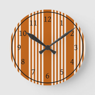 Horloge Ronde Beige et orange brûlé cinq rayures motif