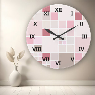 Horloge Ronde Beige Rose Checkered Wall Clock