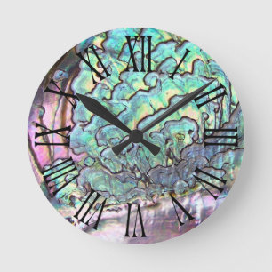 Horloge Ronde Bel ormeau naturel iridescent personnalisé