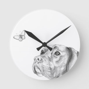 Horloge Ronde Bella un Boxer Labrador Retriever Chien Papillon
