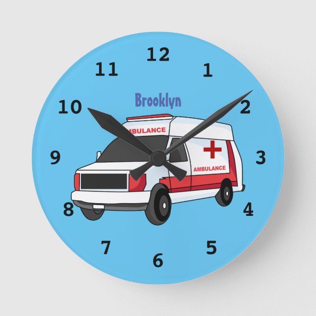 Horloge Ronde Belle ambulance rouge caricature van (Recto)