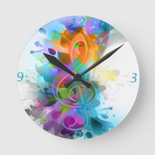 Horloge Ronde Belle aquarelle colorée Splatter note de musique