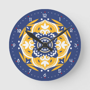 Horloge Ronde 💛 💙 🤍 Belle Azulejos bleu et jaune