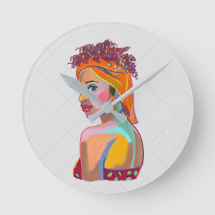 Horloge Ronde Belle fille colorée Art abstrait Design