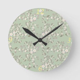 Horloge Ronde Belle floraison vintage des arbres fleurs blanches