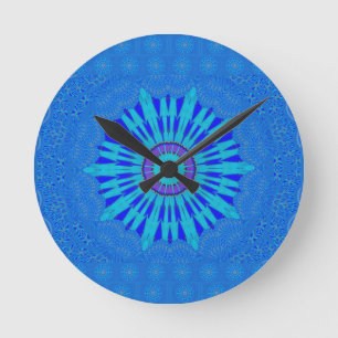 Horloge Ronde Belle impression d'art mandala bleu royal