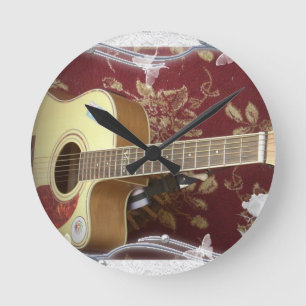 Horloge Ronde Belle jolie guitare Vintage sur le Motif Africain