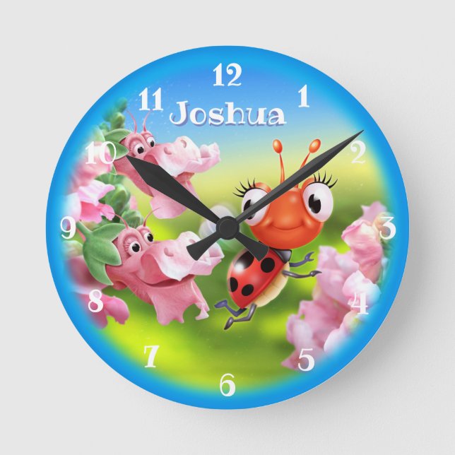 Horloge Ronde Belle Ladybug dans le jardin fleuri.Moyen (Recto)