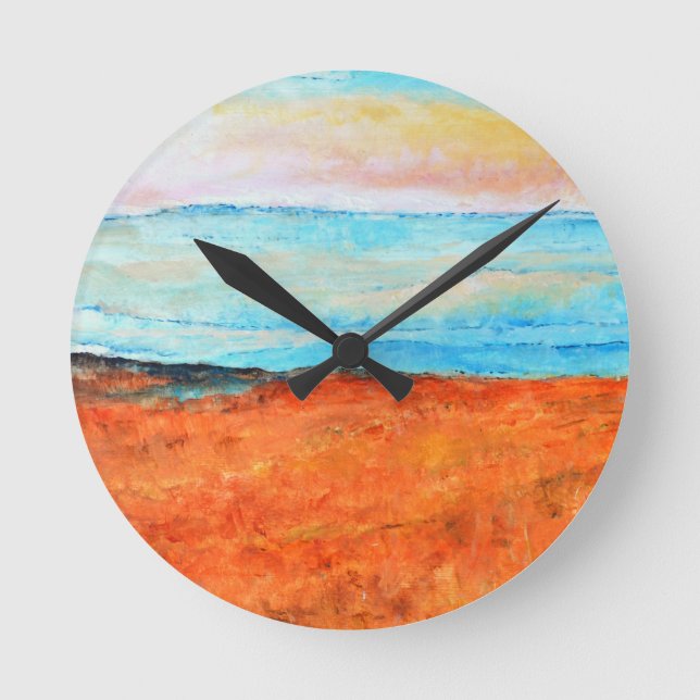 Horloge Ronde Belle Plage Peinture Abstraite Orange (Recto)