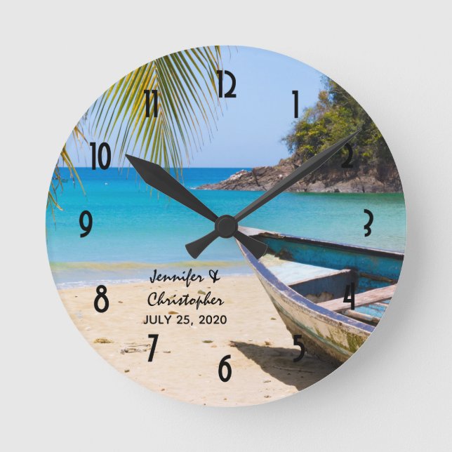 Horloge Ronde Belle plage tropicale avec un Mariage en bateau (Recto)