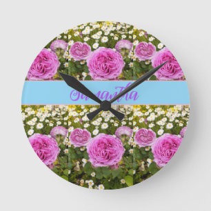 Horloge Ronde Belle rose Roses et marguerites Floral