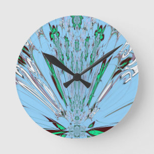 Horloge Ronde Belle Superbe Art Floral Aqua Bleu Incroyable