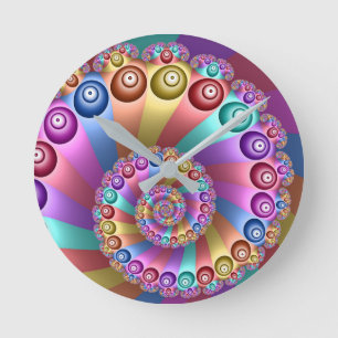 Horloge Ronde Belles couleurs arc-en-ciel Art fractal Abstrait
