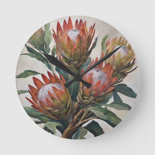 Horloge Ronde Belles fleurs de Protea d'Afrique du Sud (Recto)