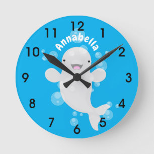 Horloge Ronde Béluga mignon bulles dessin de dessin animé