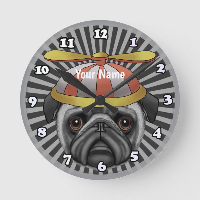 Horloge Ronde Béret Pug (Recto)