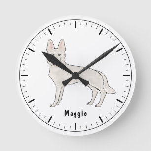 Horloge Ronde Berger Blanc Suisse Blanc GSD Chien Mignon Avec No