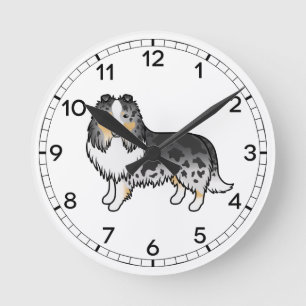 Horloge Ronde Berger des Shetland bleu merle Sheltie Chien de de