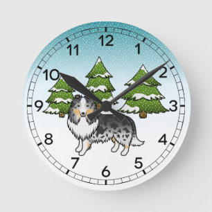 Horloge Ronde Berger des Shetland Blue Merle dans une forêt hive