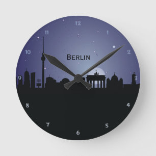 Horloge Ronde Berlin CityScape Night Silhouette Wall Clock