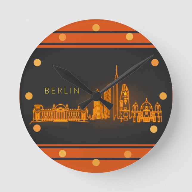 Horloge Ronde Berlin Skyline Orange Neon Look Cityscape Wall (Recto)