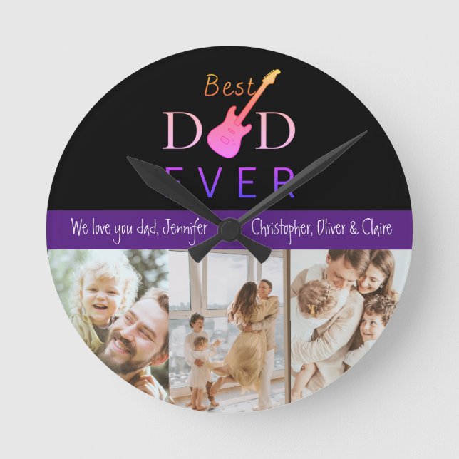 Horloge Ronde Best Dad Ever Photo Collage Custom Father’s Day (Recto)