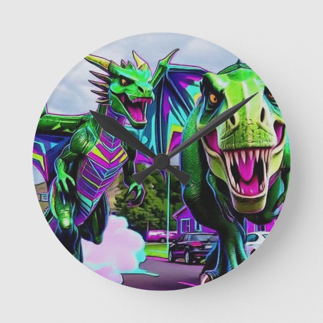 Horloge Ronde Best Friends - Dragon and Dinosaur Walking (Recto)