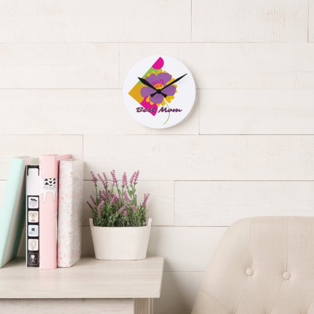 Horloge Ronde Best Mom Colourful Trendy Design (Salle de lecture)