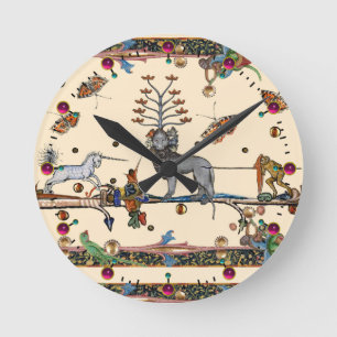 HORLOGE RONDE BESTIAIRE MÉDIÉVAL, BÊTE APOCALIYPTIQUE, UNICORN