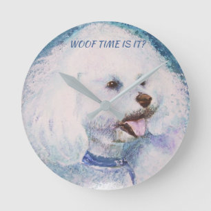 HORLOGE RONDE BICHON BLANC FRISE
