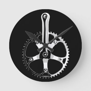 Horloge Ronde Bicyclette Crankset - blanc de Pista sur le noir