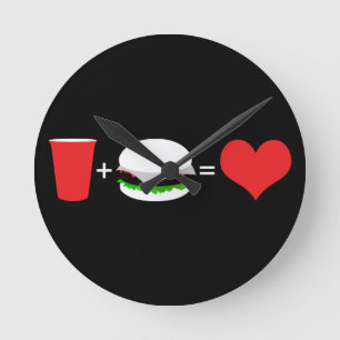 Horloge Ronde bière + hamburger = amour