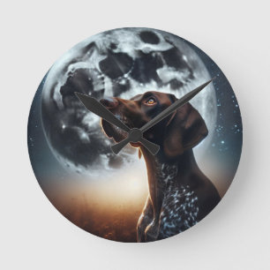 Horloge Ronde Big Moon nuit Sky GSP Chien coloré