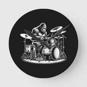 Horloge Ronde Bigfoot Drummer Sasquatch Jouer Drums Musicien B