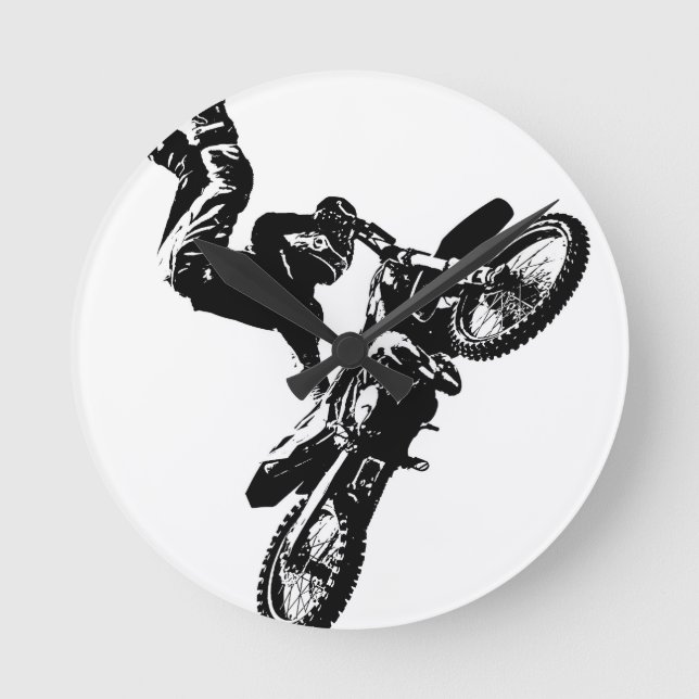 Horloge Ronde biker pop art moto vitesse acrobatique sport (Recto)