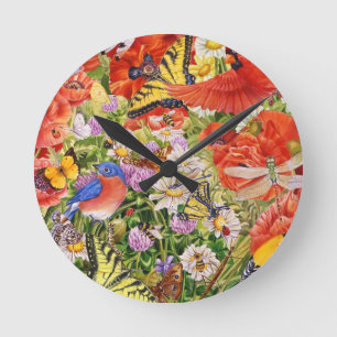 Horloge Ronde Birds, Butterflies et Bees Wall Clock