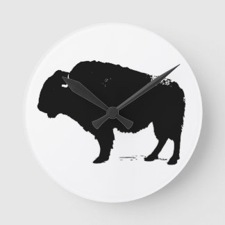 Horloge Ronde Bison de Buffalo Art noir et blanc