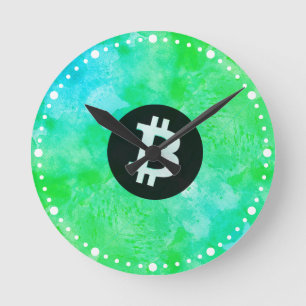 Horloge Ronde Bitcoin Aquarelle (Style $ - Green Day)