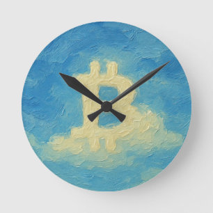 Horloge Ronde Bitcoin Blue Sky (Huile, Style: 4)