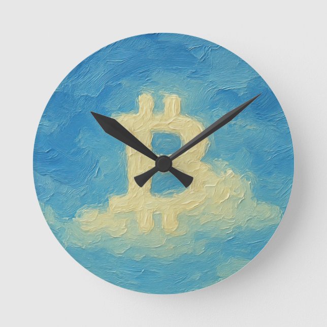 Horloge Ronde Bitcoin Blue Sky (Oil, Style: 4) (Recto)