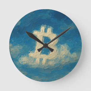 Horloge Ronde Bitcoin ciel bleu (Huile, Style: 3)