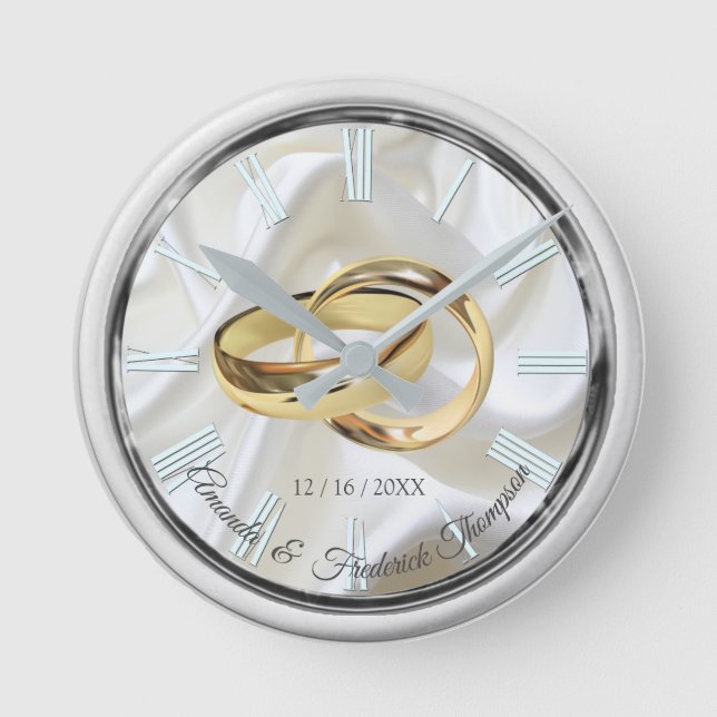 Horloge Ronde Black and Silver on Ivory Silk Wedding Venin Clock (Recto)