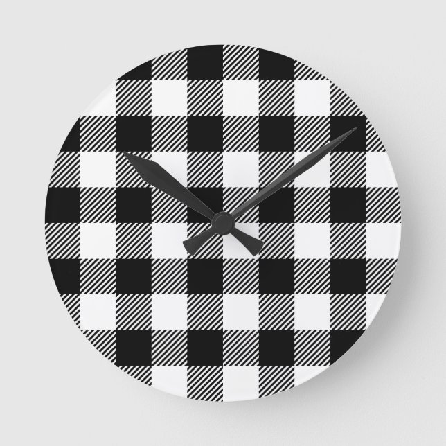 Horloge Ronde Black and White Outdoor Gingham Pattern Art (Recto)