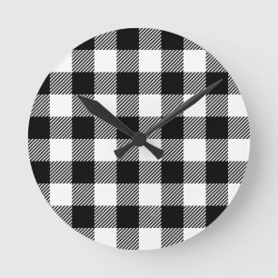 Horloge Ronde Black and White Outdoor Gingham Pattern Art