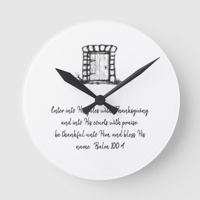 Horloge Ronde Black and White Sketched Garden Door with verse (Recto)