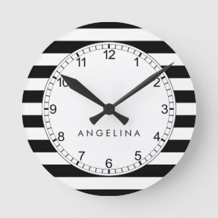 Horloge Ronde Black and White Striped