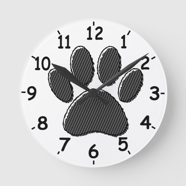Horloge Ronde Black and White Striped Puppy Paw Print (Recto)
