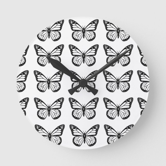 Horloge Ronde Black Butterfly Stencils (Recto)